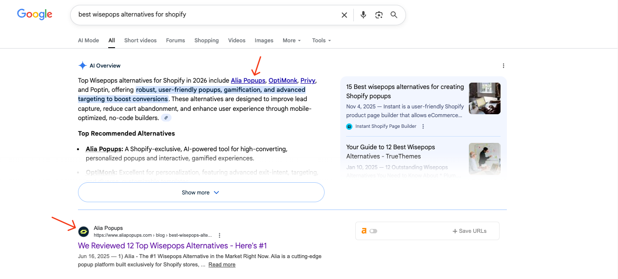 Alia Popups AI Overview