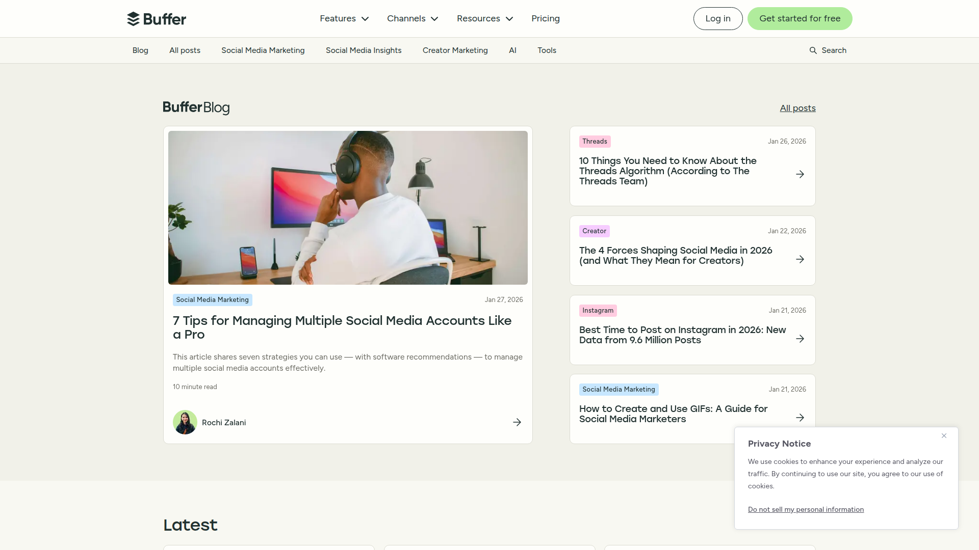 Buffer Blog with social media marketing insights