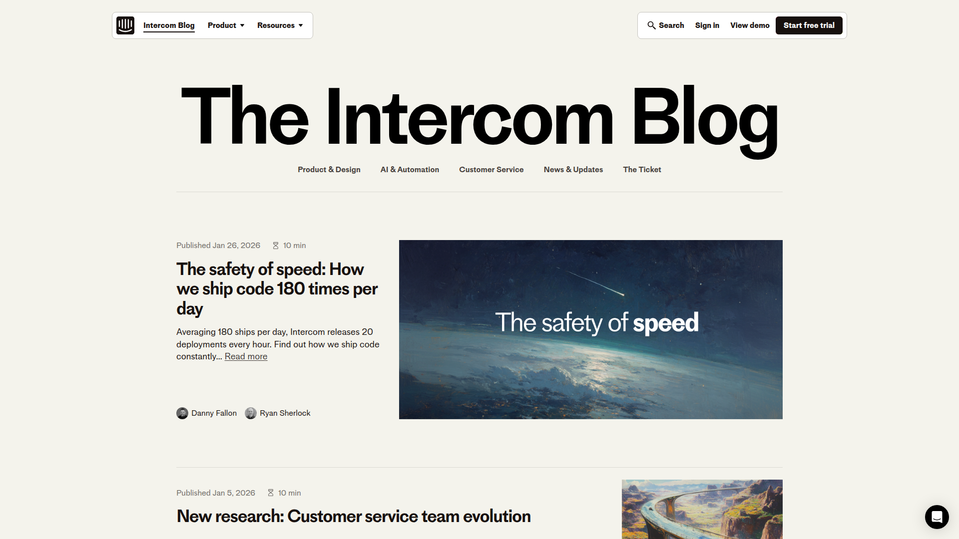 Intercom Blog with Product & Design insights
