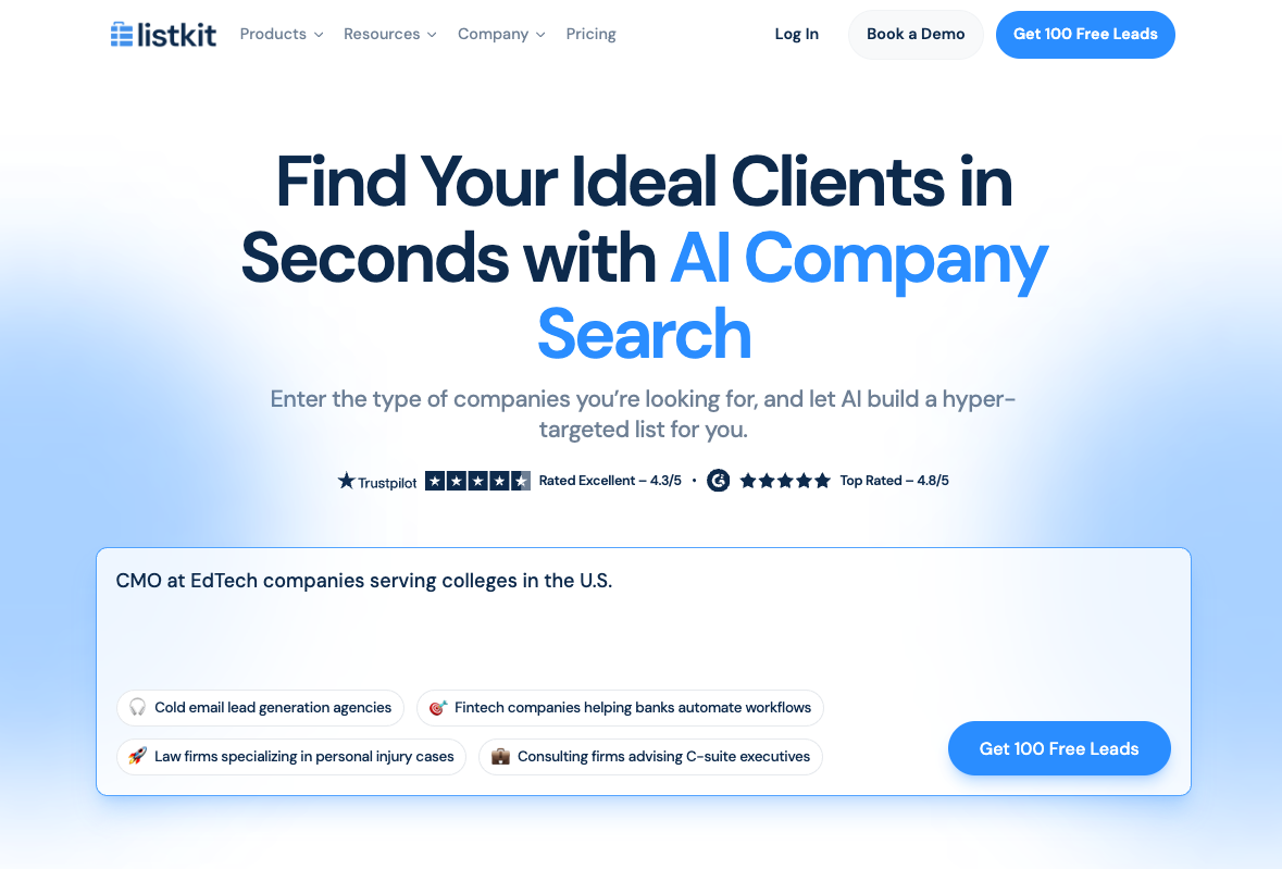 ListKit homepage with ChatGPT-like conversational search interface