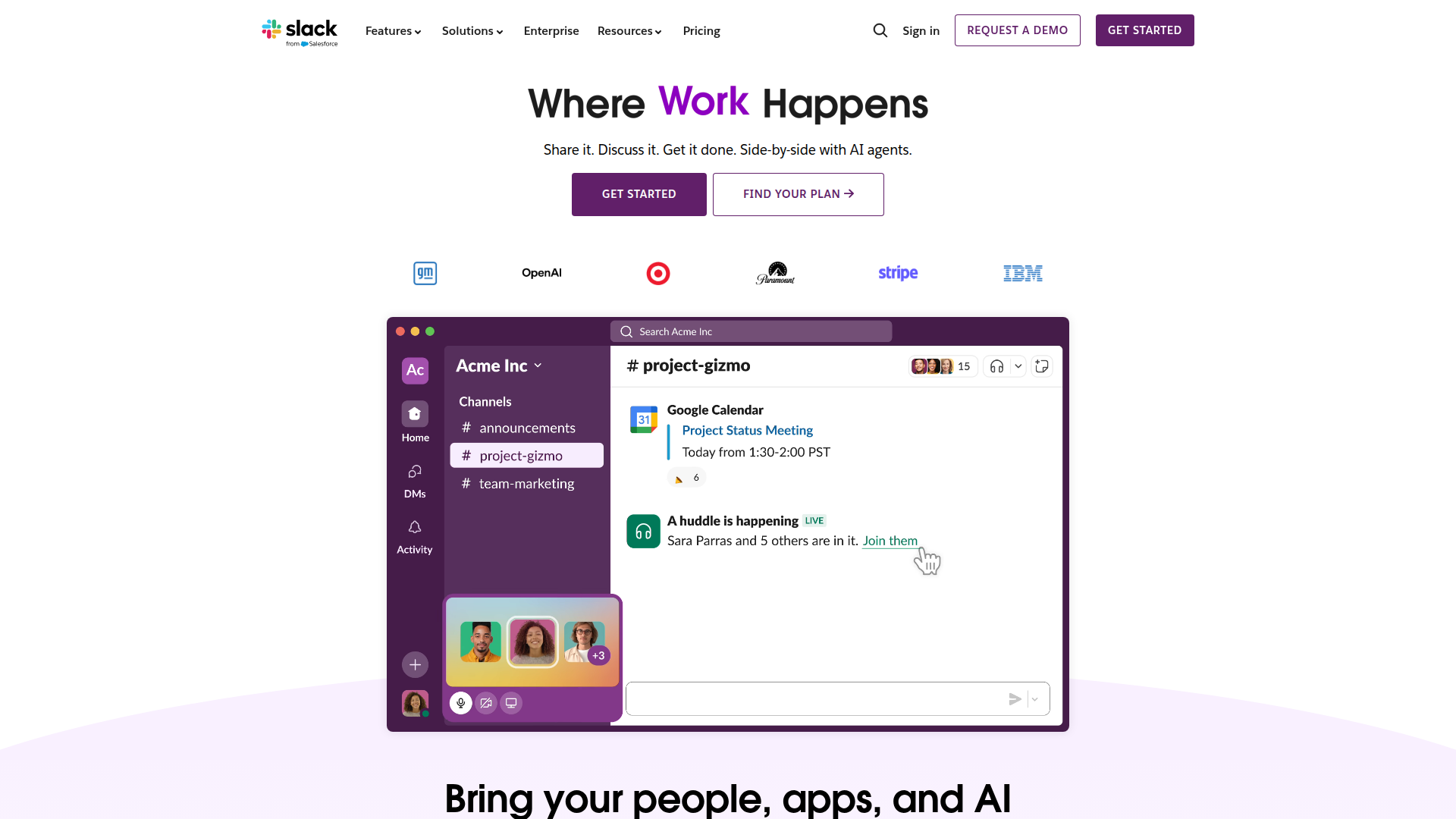 Slack homepage with clear value proposition and dual CTAs